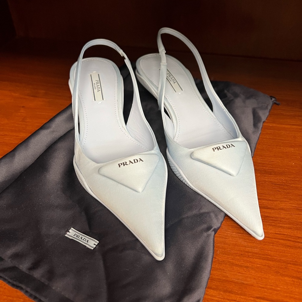 New Prada Gabardine light blue slingback heel 37